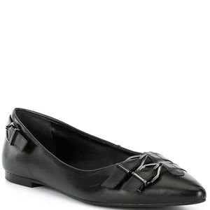 GB Black Pointed Flats with Buckle Detail